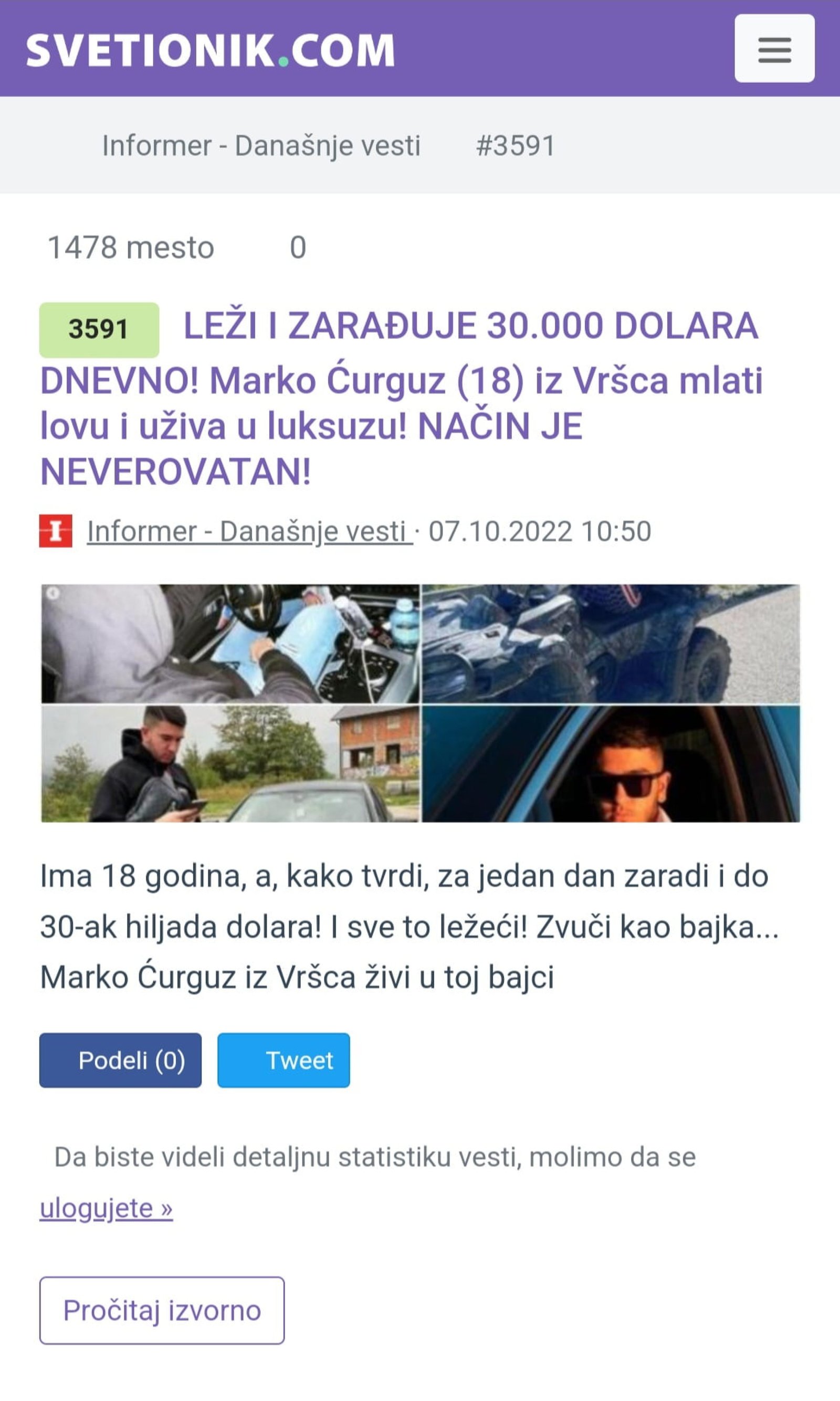 Članak iz novina Svetionik